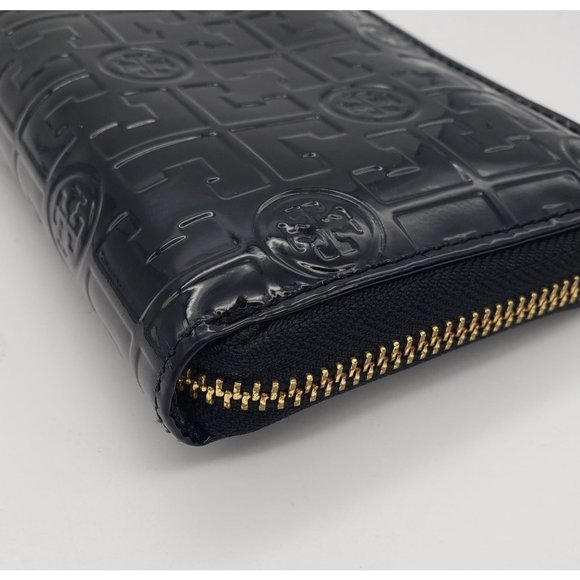 TORY BURCH Embossed Black Patent Leather T Logo Luxe Continental Wallet Clutch - Picture 11 of 14